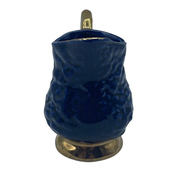 VTG Cobalt Blue Gold Accent Creamer Ripple Wavy Gift Decor 4" - Picture 4 of 9